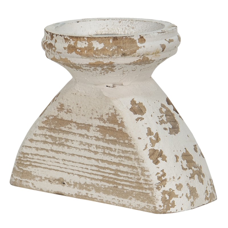 Clayre & Eef Candle holder 15x10x11 cm Brown White Wood