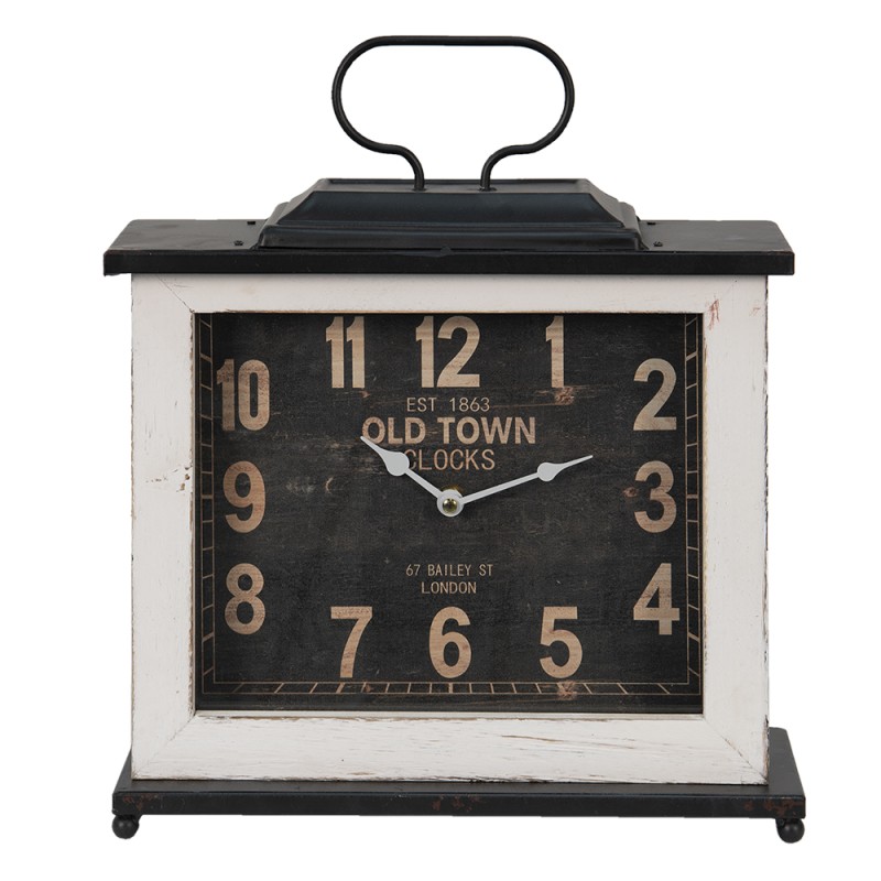 Clayre & Eef Table Clock 36x10x32 cm Black White Wood Iron Old town