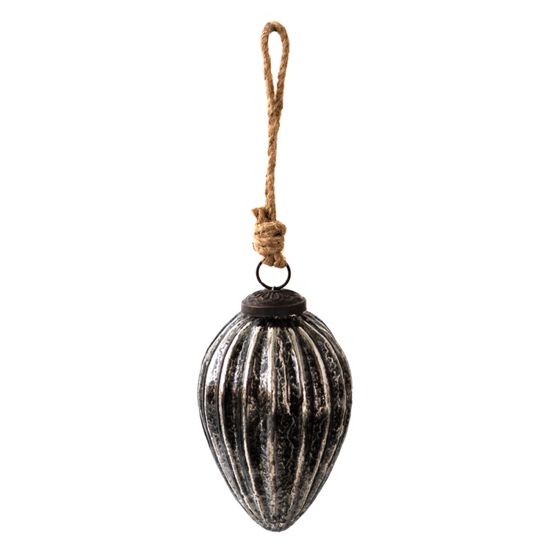 Clayre & Eef Christmas Bauble Ø 7 cm Black Silver colored Glass