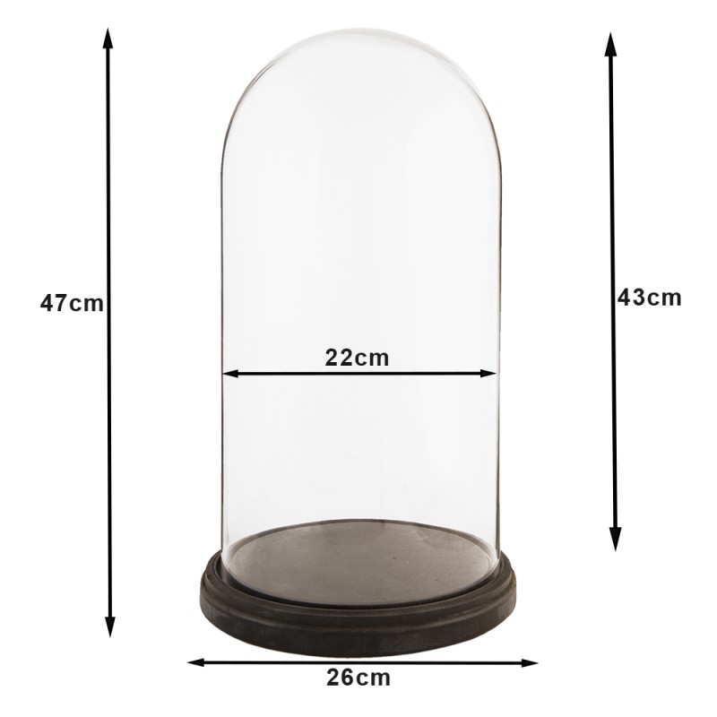 Clayre & Eef Cloche Ø 26x47 cm Black Wood Glass Round