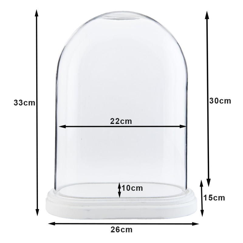 2Clayre & Eef Stolp 6GL1764 26*15*33 cm Transparant Hout Glas Ovaal Glazen Stolp