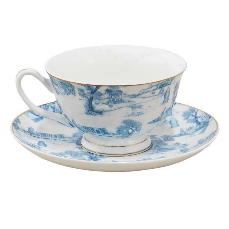 Clayre & Eef Cup and Saucer 250 ml Blue White Porcelain