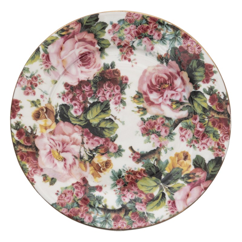 Clayre & Eef Breakfast Plate Ø 21 cm Pink Porcelain Flowers