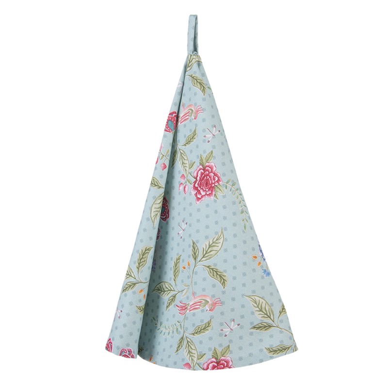 Clayre & Eef Torchon Ø 80 cm Bleu Vert Coton Rond Fleurs