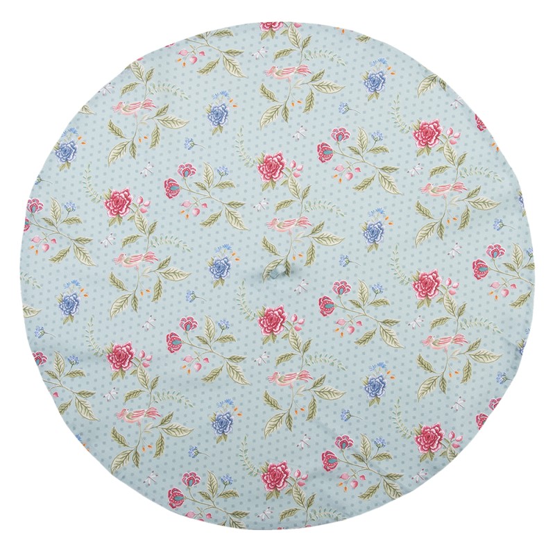 Clayre & Eef Theedoek  Ø 80 cm Blauw Groen Katoen Rond Bloemen