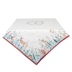 Clayre & Eef Tablecloth 130x180 cm White Red Cotton Rectangle Deer