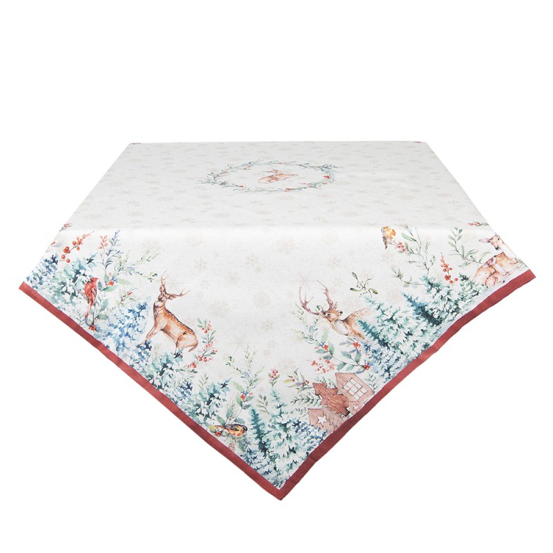Clayre & Eef Nappe 130x180 cm Blanc Rouge Coton Rectangle Cerf