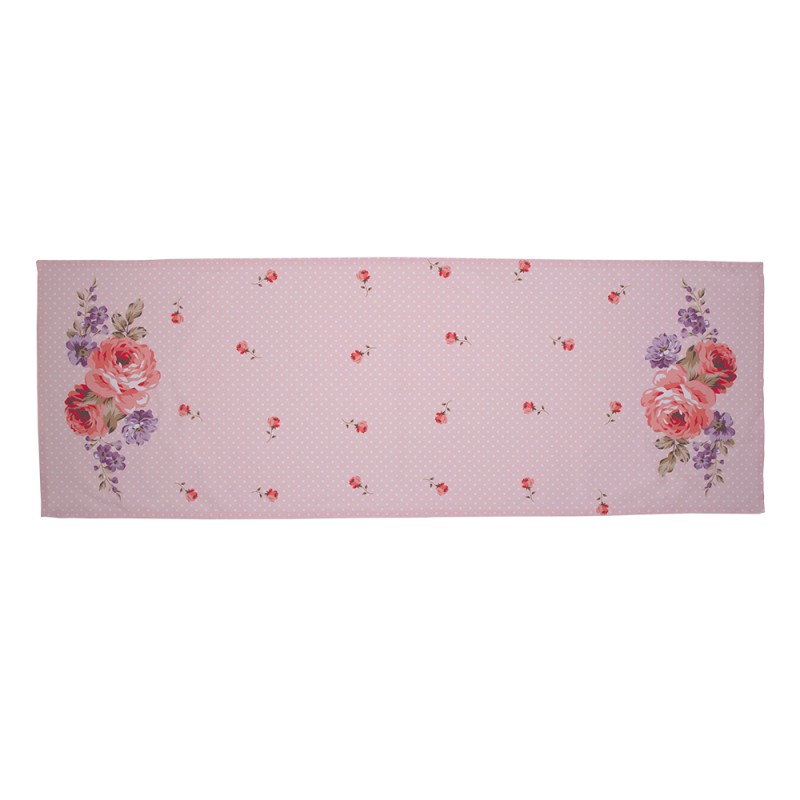 Clayre & Eef Table Runner 50x140 cm Pink Purple Cotton Rectangle Roses