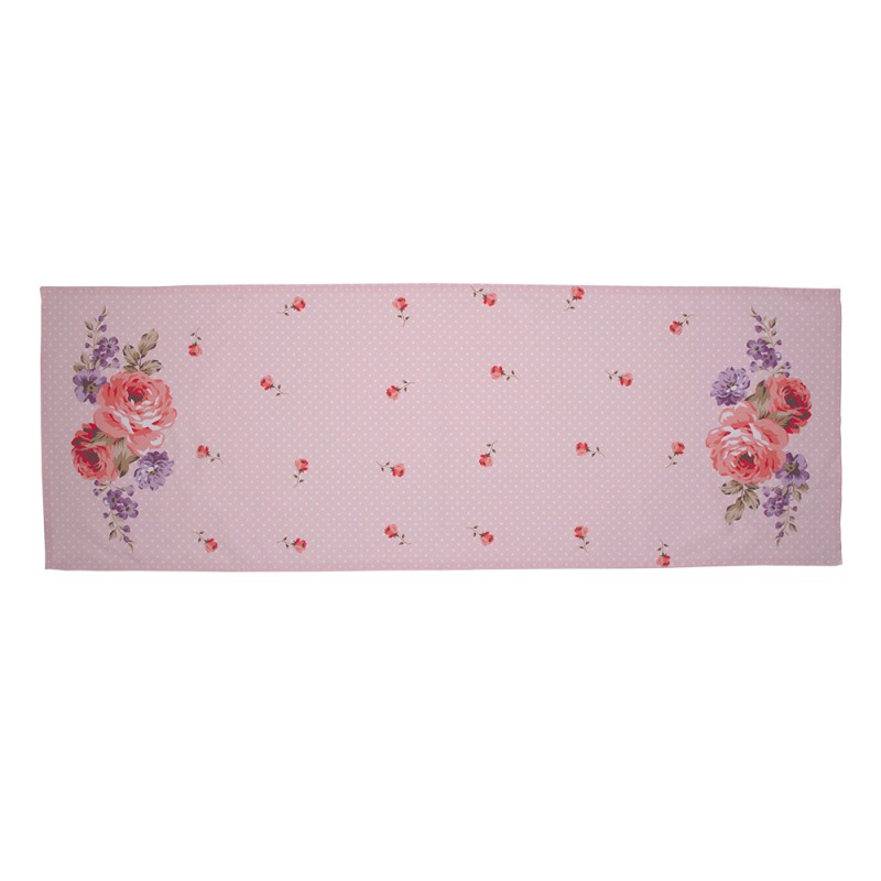 Clayre & Eef Tischläufer 50x140 cm Rosa Violett Baumwolle Rechteck Rosen