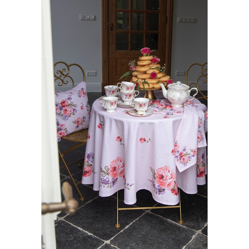 Clayre & Eef Table Runner 50x140 cm Pink Purple Cotton Rectangle Roses