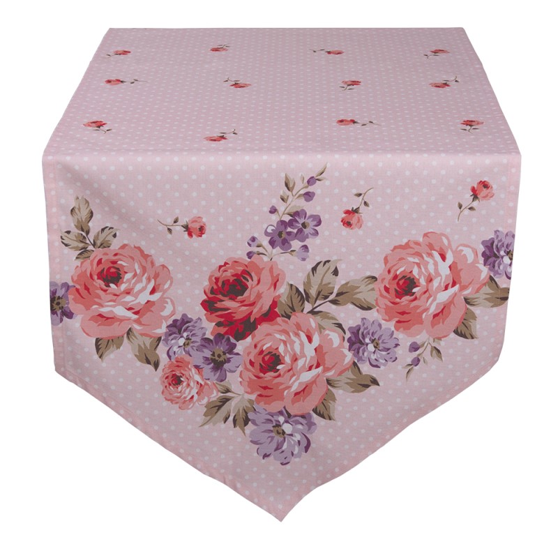 Clayre & Eef Tischläufer 50x160 cm Rosa Violett Baumwolle Rosen