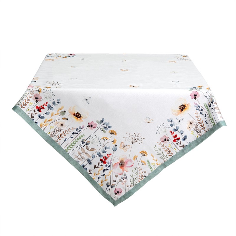 Clayre & Eef Tablecloth 150x250 cm White Green Cotton Rectangle Flowers