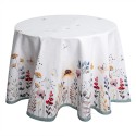 Clayre & Eef Tablecloth Ø 170 cm White Green Cotton Round Flowers