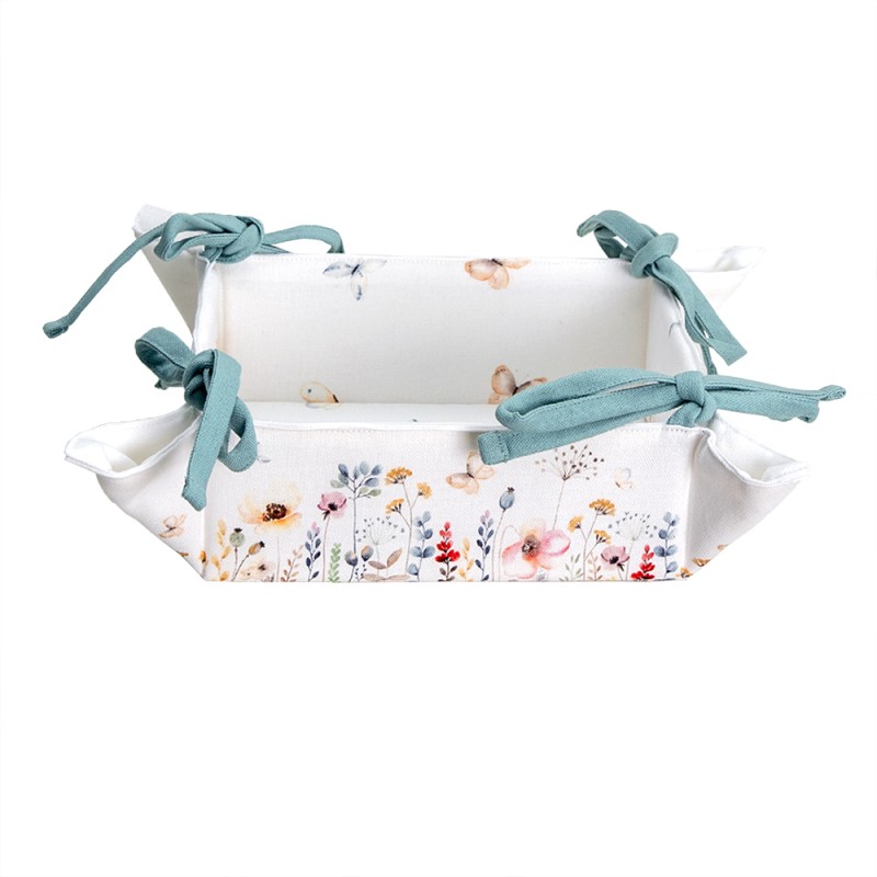 Clayre & Eef Bread Basket 35x35x8 cm White Green Cotton Flowers