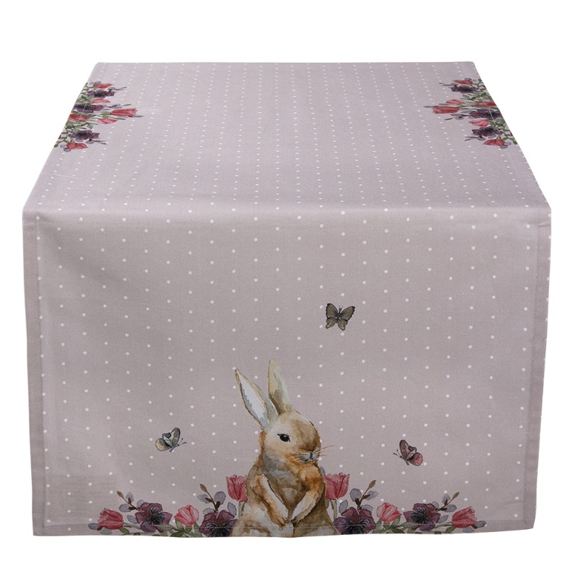 Clayre & Eef Chemin de table 50x140 cm Beige Rose Coton Rectangle Fleurs de lapin