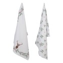 Clayre & Eef Tea Towel Set of 2  50x70 cm Green Red Cotton Deer Holly Leaves