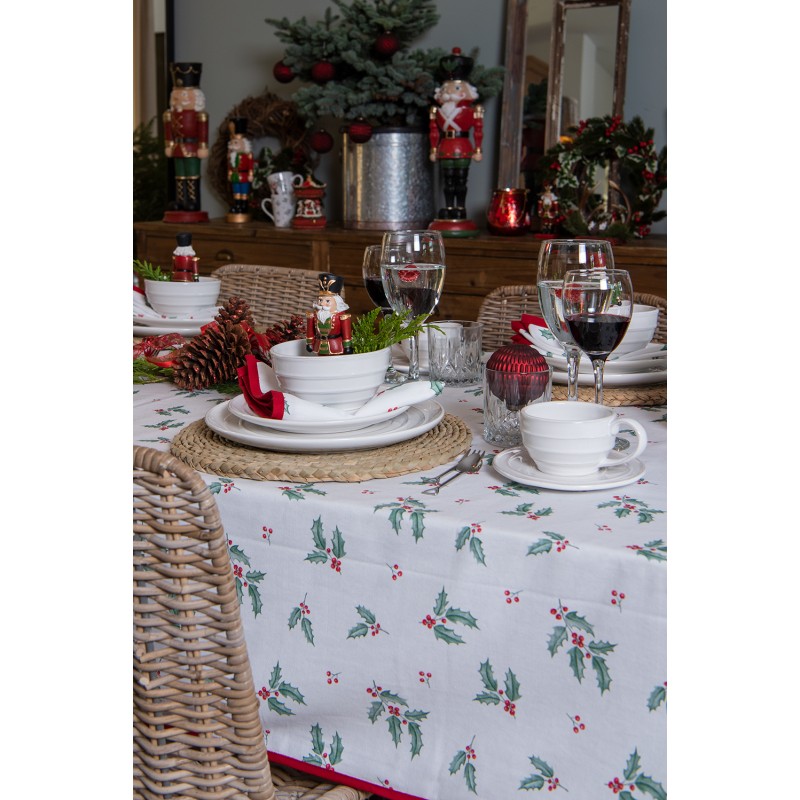 Clayre & Eef Asciugamani da cucina set di 2 50x70 cm Verde Rosso Cotone Cervo foglie di agrifoglio