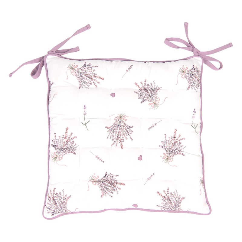 Clayre & Eef Cuscino per sedia in gommapiuma 40x40 cm Viola Bianco Cotone Quadrato Lavanda