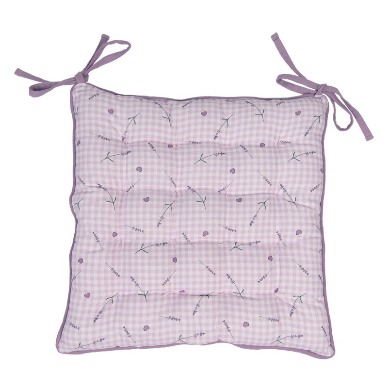 Clayre & Eef Cuscino per sedia in gommapiuma 40x40 cm Viola Bianco Cotone Quadrato Lavanda