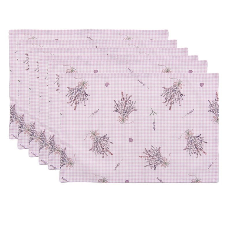 Clayre & Eef Placemats Set of 6 48x33 cm Purple White Cotton Rectangle Lavender