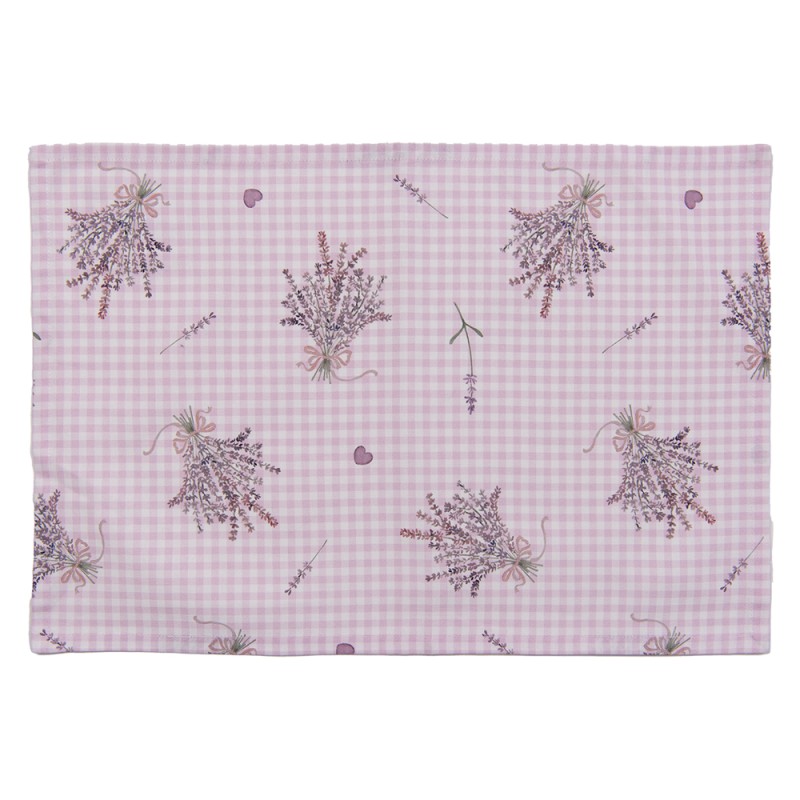 Clayre & Eef Placemats Set van 6  48x33 cm Paars Wit Katoen Rechthoek Lavendel