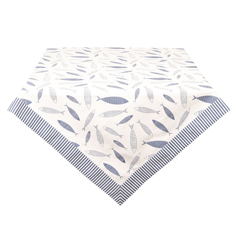 Clayre & Eef Tablecloth 100x100 cm Blue White Cotton Fishes