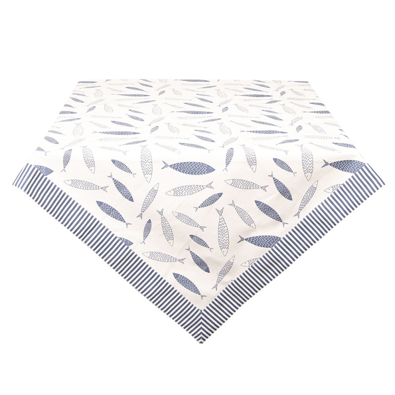 Clayre & Eef Tovaglia 100x100 cm Blu Bianco  Cotone Pesci