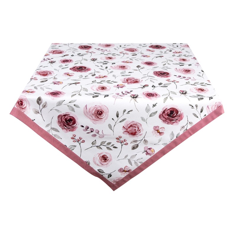 Clayre & Eef Tablecloth 100x100 cm White Pink Cotton Square Roses