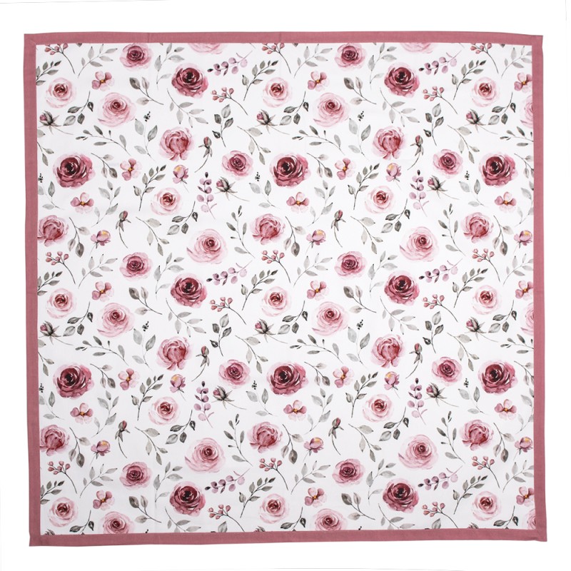 Clayre & Eef Nappe 100x100 cm Blanc Rose Coton Carré Roses