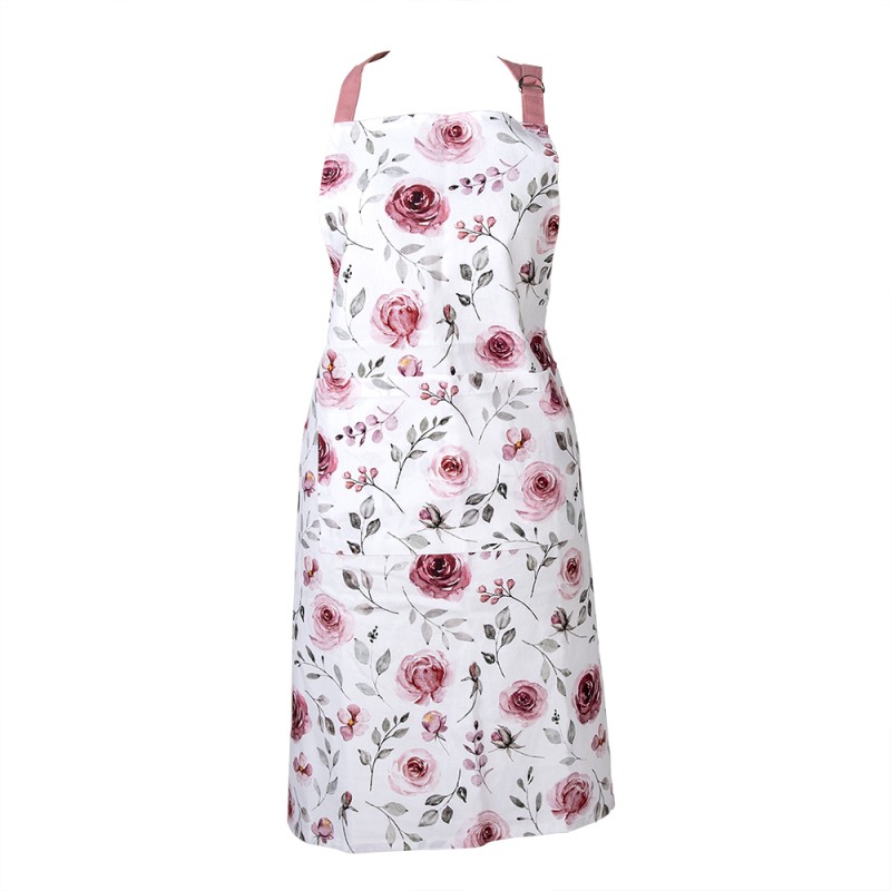 Clayre & Eef Kitchen Apron 70x85 cm White Pink Cotton Roses