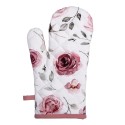 Clayre & Eef Ofenhandschuh 18x30 cm Weiß Rosa Baumwolle Rosen