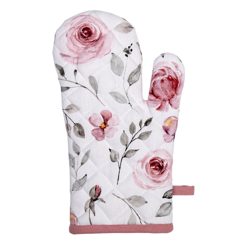 Clayre & Eef Manique de four 18x30 cm Blanc Rose Coton Roses