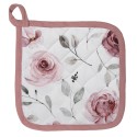 Clayre & Eef Pot Holder 20x20 cm White Pink Cotton Square Roses