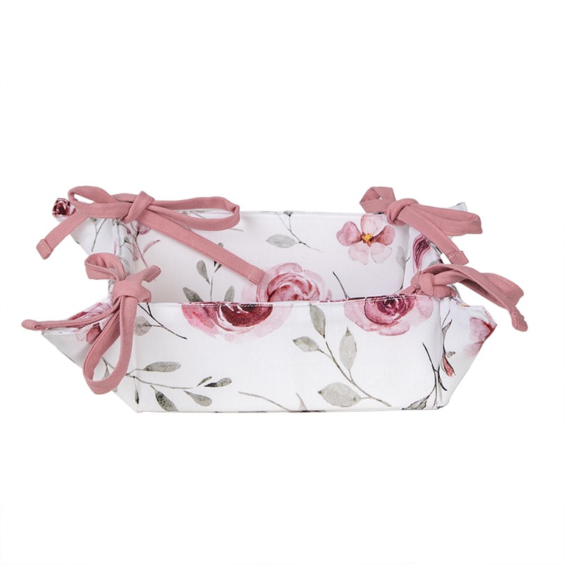 Clayre & Eef Cestino del pane 35x35x8 cm Bianco Rosa  Cotone Rose