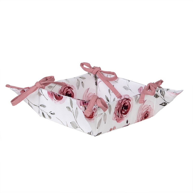 Clayre & Eef Bread Basket 35x35x8 cm White Pink Cotton Roses