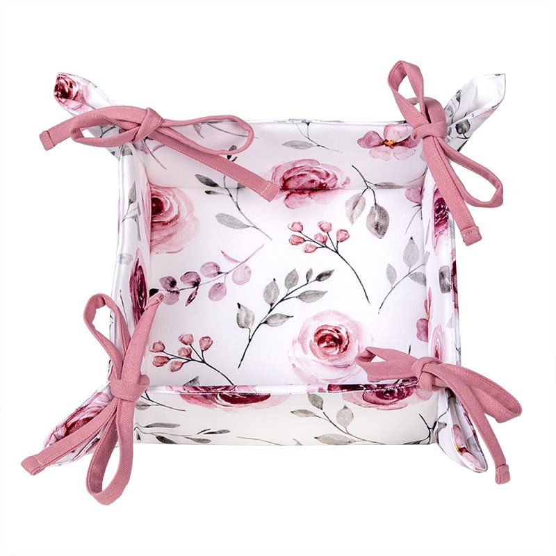 Clayre & Eef Corbeille à pain 35x35x8 cm Blanc Rose Coton Roses