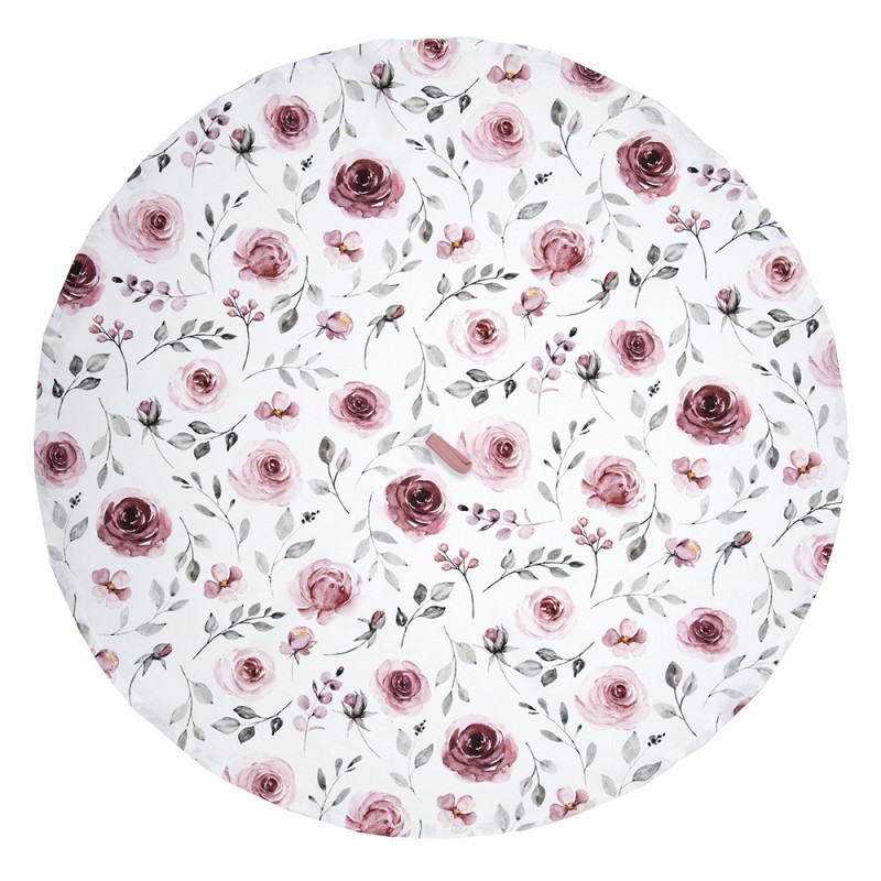 Clayre & Eef Asciugamani da cucina Ø 80 cm Bianco Rosa  Cotone Rotondo Rose
