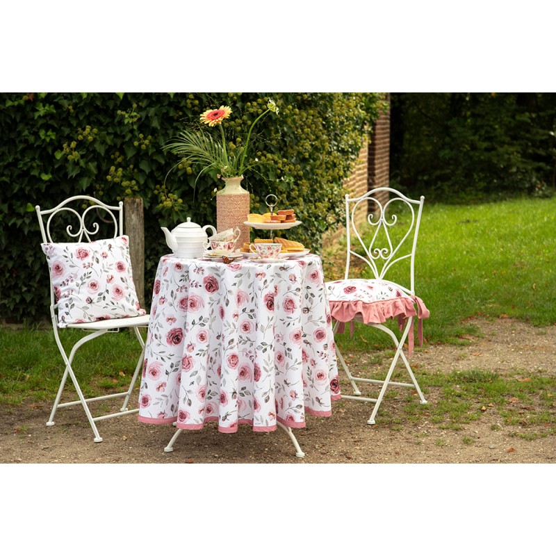 Clayre & Eef Asciugamani da cucina Ø 80 cm Bianco Rosa  Cotone Rotondo Rose