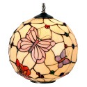 2LumiLamp Hanglamp Tiffany 5LL-1169 Ø 30*30 cm E27/max 1*60W Creme Roze Metaal Glas Rond vlinder Hanglamp Eettafel
