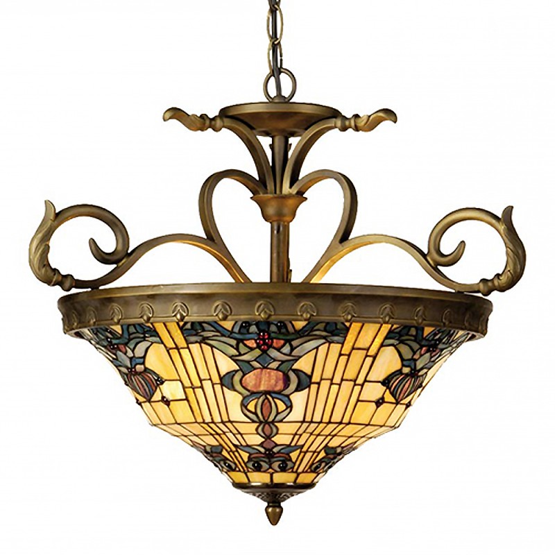 LumiLamp Lampes à suspension Tiffany Ø 56x55/170 cm  Jaune Marron Verre Triangle