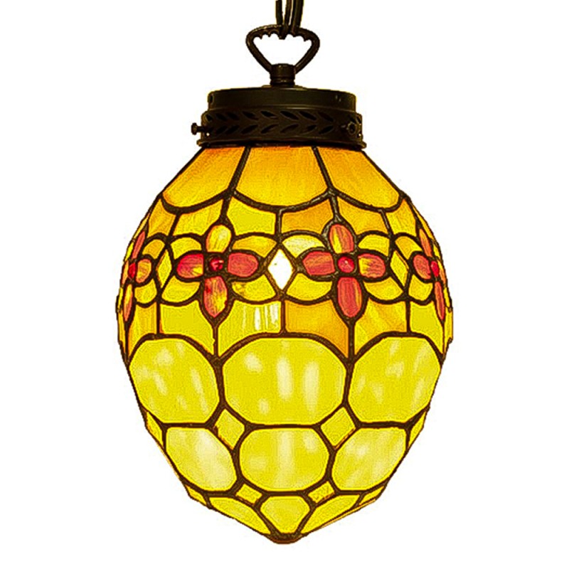 LumiLamp Hanglamp Tiffany Ei 5LL-5772 Ø 24*155 cm E14/max 1*40W Geel Ijzer Glas Ovaal Hanglamp Eettafel Hanglampen Eetkamer