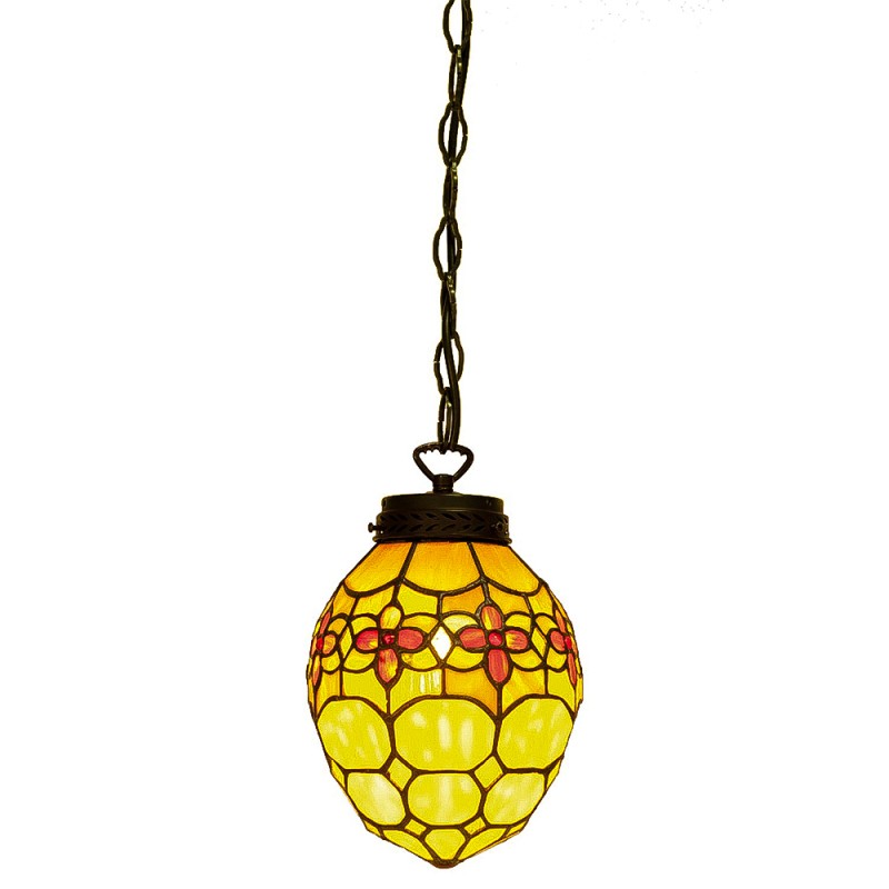 2LumiLamp Hängelampe Tiffany Ei 5LL-5772 Ø 24*155 cm  Gelb Metall Glas Oval Hängelampe Esszimmer Hängelampen Esszimmer