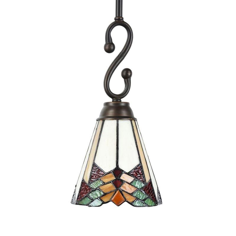 2LumiLamp Hanglamp Tiffany 5LL-5965 Ø 15*119 cm E14/max 1*60W Beige Groen Rood Glas in lood Geen vorm Art Deco Hanglamp Eettafel