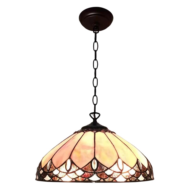 LumiLamp Pendant Lamp Tiffany Ø 39 cm Beige Brown Glass Plastic Round