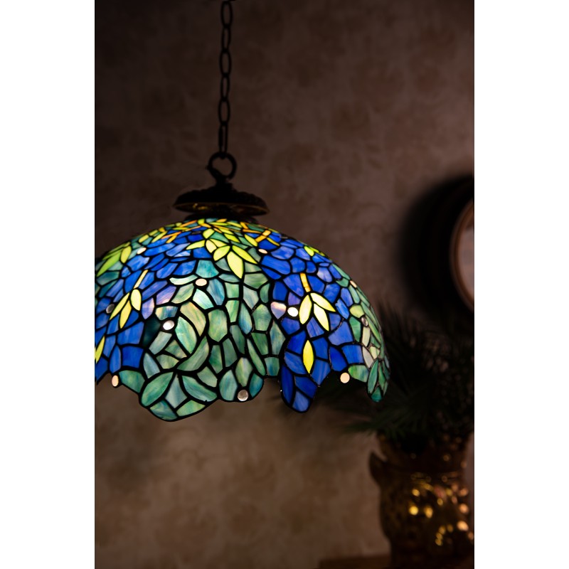 LumiLamp Lampes à suspension Tiffany Ø 45x126 cm  Bleu Vert Verre Métal