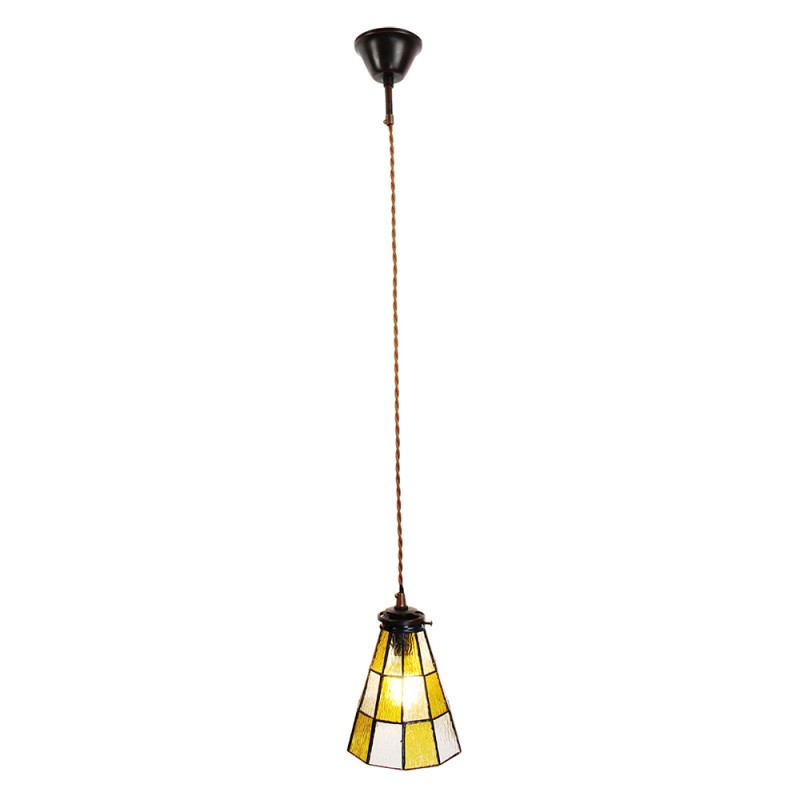 LumiLamp Hanglamp Tiffany  Ø 15x115 cm  Geel Bruin Glas Metaal
