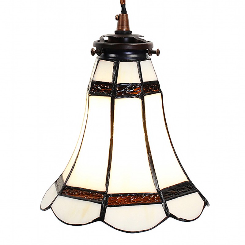 LumiLamp Hanglamp Tiffany  Ø 15x115 cm  Wit Bruin Glas Metaal
