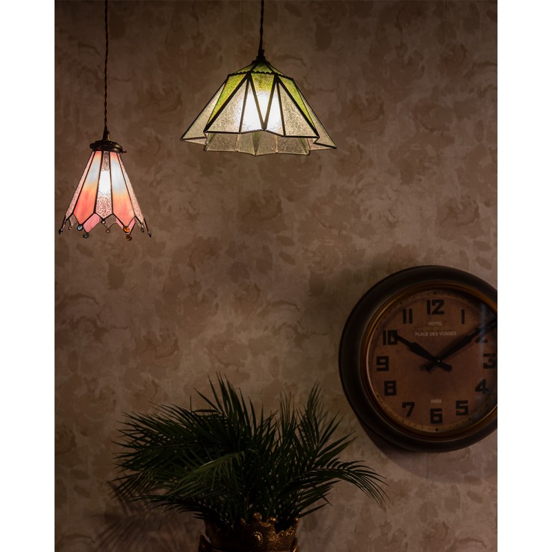 LumiLamp Hanglamp Tiffany  Ø 18x90 cm Roze Glas Metaal Rond