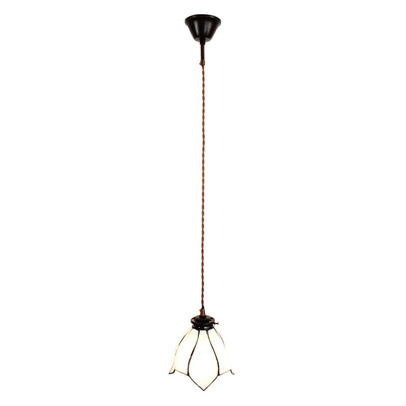 LumiLamp Hanglamp Tiffany  Ø 18x115 cm  Wit Bruin Glas Metaal