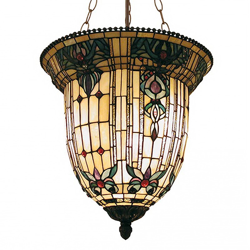 LumiLamp Hanglamp Tiffany 5LL-5307 Ø 41*126 cm E27/max 3*60W Beige Bruin Metaal Glas Hanglamp Eettafel